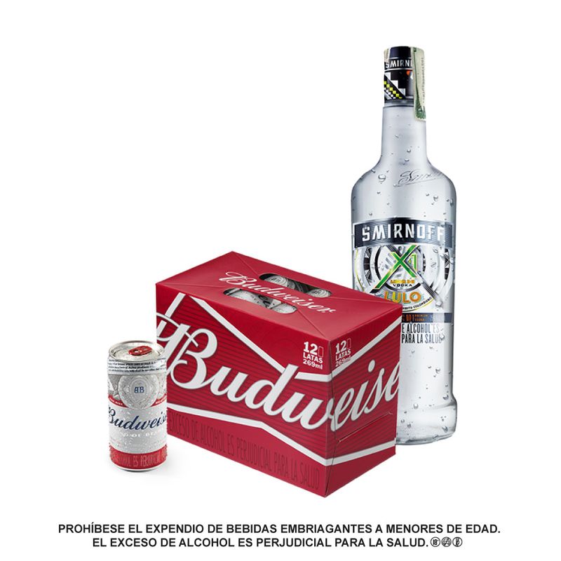 Budweiser-Lata-269-x-12---Smirnoff-Lulo-Botella-750-ml