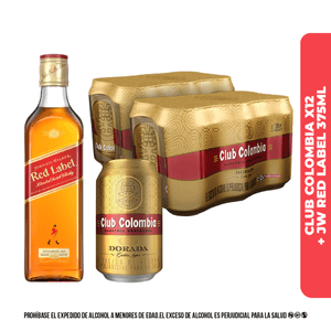 Whisky Jhonnie walker Red Label 375ml +12 Pack Club Colombia Dorada lata 330