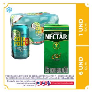 6pack C&P Limonada de Coco lata 330ml + Aguardiente Nectar verde 500ml