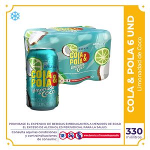 Cola y Pola Limonada de Coco 330ml x 6 Lata