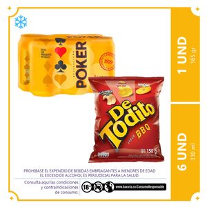 6Pack Poker Original lata 330ml c/u + Detodito BBQ 165gr
