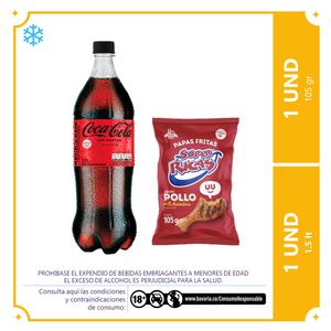 Coca cola Zero 1.5Lt c/u + Papas pollo super ricas 105gr