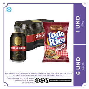 6Pack Club Colombia Negra lata 330ml+Todo Rico Picada 150gr