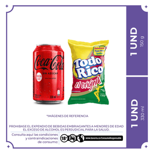 Coca Cola Zero Lata 330+Todo Rico Natural 150gr