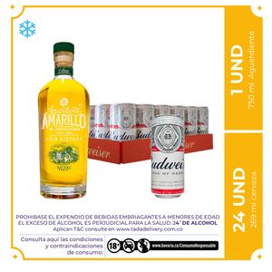 Aguardiente amarillo 750ml + 24pack budweiser lata 269ml