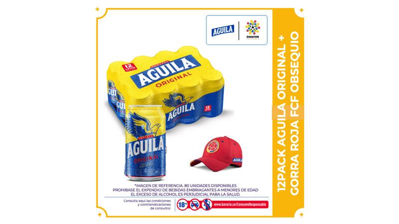 12Pack Aguila Original Lata 330ml + Gorra Roja Aguila FCF - TaDa Colombia