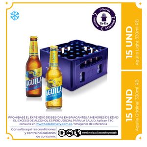 15 Cervezas Aguila Light RB 330 + 15 Cervezas Aguila Orinal RB 330ml