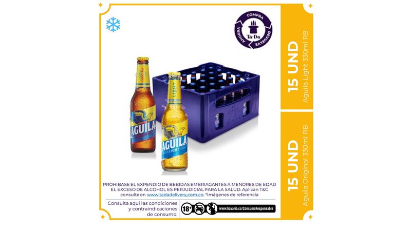 15 Cervezas Aguila Light RB 330 + 15 Cervezas Aguila Orinal RB 330ml - TaDa  Colombia